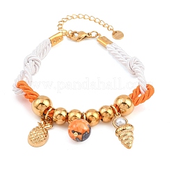 304 Stainless Steel & Synthetic Rainbow Stone Charm Bracelets&nbsp;BJEW-K247-03G