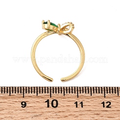 Brass with Green Glass Cuff Rings&nbsp;RJEW-P173-01G-03