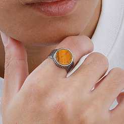 304 Stainless Steel with Natural Tiger Eye Finger Rings for Men&nbsp;FS-WGE1297-04