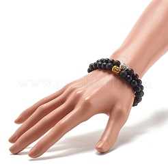 2Pcs 2 Color Natural Lava Rock & Synthetic Black Stone Stretch Bracelets Set with Buddha Head&nbsp;BJEW-JB07707