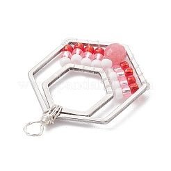 Wire Wrapped Natural White Jade & Glass Bead Pendants&nbsp;PALLOY-MZ00200