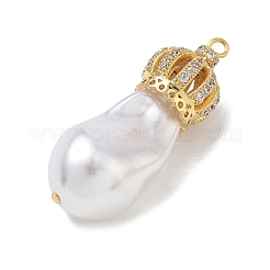 Brass Micro Pave Clear Cubic Zirconia and Creamy White Imitation Pearl Pendants&nbsp;KK-A300-13A-G