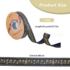 50 Yards Gold Stamping Musical Note Polyester Printed Ribbon&nbsp;OCOR-WH0091-34A