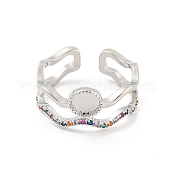 Flat Round Brass Micro Pave Colourful Cubic Zirconia Open Cuff Rings&nbsp;RJEW-G309-35P