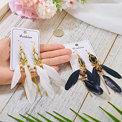 2Pairs 2 Colors Feather Chandelier Earrings&nbsp;EJEW-TA0001-81B