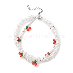 Cherry ABS Plastic Imitation & Glass Multi-strand Beaded Bracelets for Women&nbsp;BJEW-JB12863