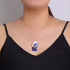 Multi Square Brass Blue Enamel Pendant Necklaces for Women&nbsp;FS-WG21173-01