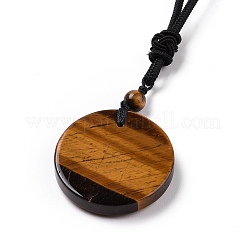 Adjustable Natural Tiger Eye Vortex Pendant Necklace with Nylon Cord for Women&nbsp;NJEW-L171-05C