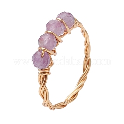 Faceted Round Natural Tiger Eye & Apatite & Rainbow Moonstone & Amethyst Beads Finger Rings&nbsp;RJEW-JR00787