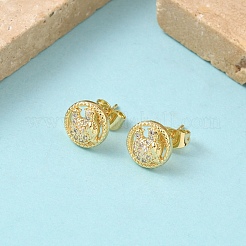 Round Brass Micro Pave Clear Cubic Zirconia Stud Earrings&nbsp;EJEW-Z144-21G