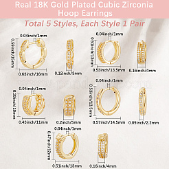 5 Piars 5 Style Brass Micro Pave Clear Cubic Zirconia Hoop Earrings&nbsp;EJEW-BBC0001-99