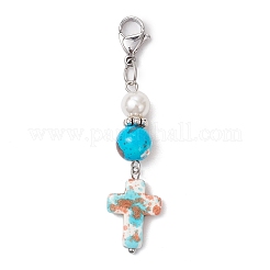 Synthetic Turquoise Cross Pendant Decorations&nbsp;HJEW-JM03644-01
