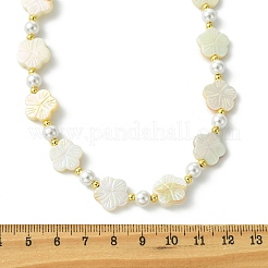 Electroplated Natural Freshwater Shell Flower and Shell Pearl Beaded Necklaces for Women&nbsp;NJEW-JN06209