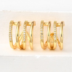 Brass Micro Pave Clear Cubic Zirconia Cuff Earrings&nbsp;EJEW-K309-08G