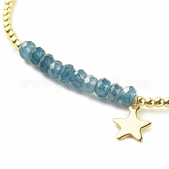 Natural Malaysia Jade(Dyed) Round Beaded Stretch Bracelet with 304 Stainless Steel Star Charms&nbsp;BJEW-JB08059-03