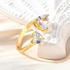 Brass Micro Pave Cubic Zirconia Cuff Rings for Women&nbsp;RJEW-F181-10G-01