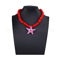 Ocean Polymer Clay Starfish Pendant Red Resin Beaded Necklaces with Alloy End Chains&nbsp;FS-WGFD479-02