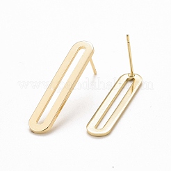 Brass Long Oval Stud Earrings&nbsp;EJEW-C015-03G