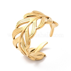 Ion Plating(IP) 304 Stainless Steel Leafy Branch Open Cuff Ring for Women&nbsp;RJEW-K245-31G