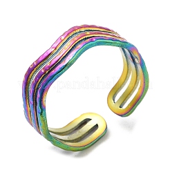 Ion Plating(IP) 304 Stainless Steel Triple Line Open Cuff Ring for Women&nbsp;RJEW-M149-02RC