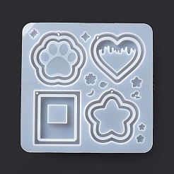 DIY PawPrint & Heart & Star & Rectangle Shaped Pendant Food-grade Silicone Molds&nbsp;SIMO-D001-05