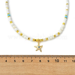 Ocean Brass Pave Clear Cubic Zirconia Sea Animals Pendant Natural Shell and Glass Seed Beaded Necklaces for Women&nbsp;NJEW-JN06345