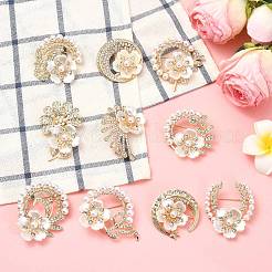 10Pcs 10 Styles Flower Alloy Rhinestone Lapel Pins&nbsp;JEWB-CJ0003-06