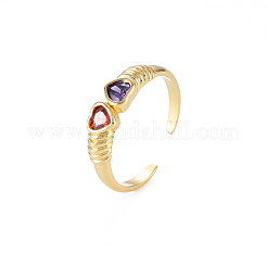 Brass Micro Pave Colorful Cubic Zirconia Cuff Rings&nbsp;RJEW-S044-157-NF