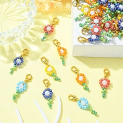 50Pcs 5 Colors Flower Glass Seed Bead Pendant Decorations&nbsp;HJEW-CJ0001-09