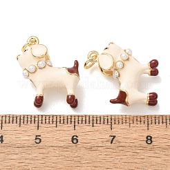 Brass with Enamel & ABS Plastic Imitation Pearl Pendants&nbsp;KK-CBA2F11-32G