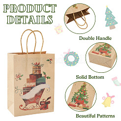 8Pcs 8 Styles Christmas Theme Printed Kraft Paper Bags with Handles&nbsp;ABAG-TA0001-59