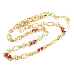 7MM Brass Pave Cubic Zirconia Figaro Chain Necklaces&nbsp;NJEW-D324-05G-04