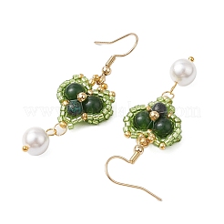 Glass Seed Beads Heart Dangle Earrings&nbsp;EJEW-MZ00336-03