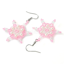 Christmas Snowflake Glass Seed Braided Dangle Earrings&nbsp;EJEW-MZ00236-03