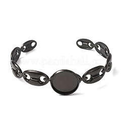 304 Stainless Steel Coffee Bean Chain Cuff Bracelet Blanks with Flat Round Bezel Settings&nbsp;SA-CBA4160-02A-EB