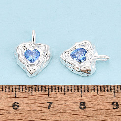 925 Sterling Silver Pave Cornflower Blue Cubic Zirconia Heart Pendants&nbsp;STER-N016-119S