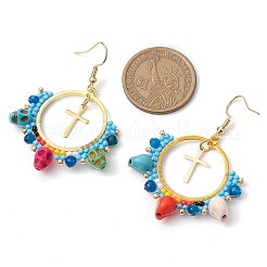 Glass Seed Beads & Synthetic Turquoise Boho Dangle Earrings&nbsp;EJEW-MZ00287