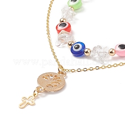 2Pcs 2 Style Natural Quartz Crystal Chips & Resin Evil Eye Beaded Necklaces Set&nbsp;NJEW-JN04027