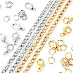 DIY 1.8m 2 Colors Vacuum Plated 304 Stainless Steel Twisted Chain Curb Chains Necklace Making Kits&nbsp;DIY-FS0001-25