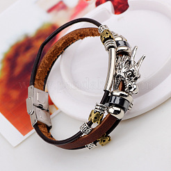 Dragon Head Leather Cord Multi-strand Bracelets&nbsp;BJEW-P0001-12