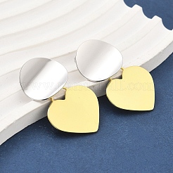 Two Tone Heart Brass Dangle Stud Earrings for Women&nbsp;EJEW-U057-02GP-B