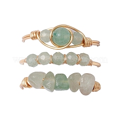 3Pcs Natural Green Aventurine Bead Finger Ring&nbsp;RJEW-JR00855-04