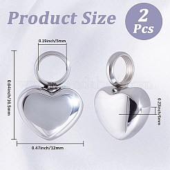2Pcs Heart Stainless Steel Urn Ashes Pendants&nbsp;STAS-CN0001-72