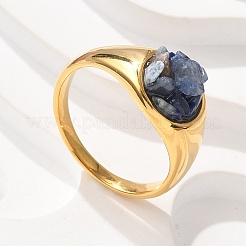 Round Natural Lapis Lazuli Chips Finger Rings&nbsp;RJEW-D303-03G-05