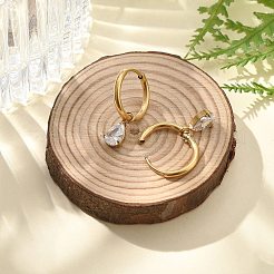 Ion Plating(IP) 304 Stainless Steel Micro Pave Cubic Zirconia Hoop Earrings&nbsp;STAS-R004-05G-02