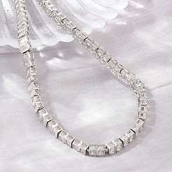 6MM Brass Pave Clear Cubic Zirconia Rectangle Tennis Necklaces&nbsp;KK-CBA4547-12P