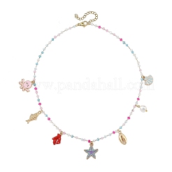 Ocean Alloy Enamel Starfish Octopus Fish Multi Pendant Necklaces&nbsp;NJEW-JN06510