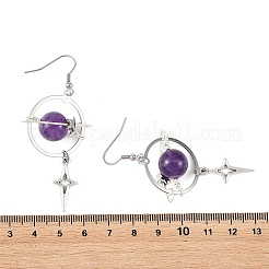 Natural Amethyst & Alloy Pendant Dangle Earrings&nbsp;EJEW-TA00818-04