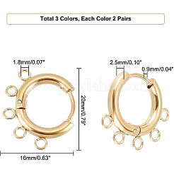 6 Pairs 3 Colors 304 Stainless Steel Hoop Earring Findings&nbsp;STAS-UN0039-25