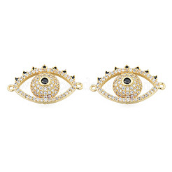 Brass Micro Pave Clear & Black Cubic Zirconia Connector Charms&nbsp;KK-N227-105LG